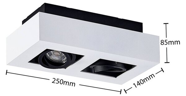 Arcchio spotlámpa Vince, 25 cm, 2-lámpás, fehér/fekete, GU10, dimmelhető, Fehér / opál, Folyosó, Alumínium, Modern