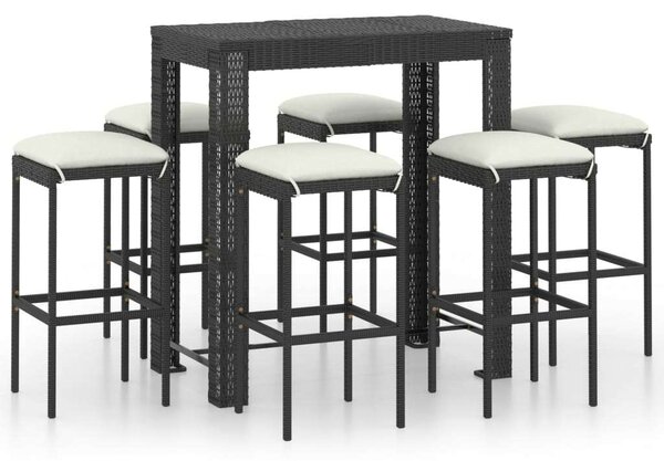 VidaXL Kerti Bárszett - 7 részes - Fekete Polyrattan