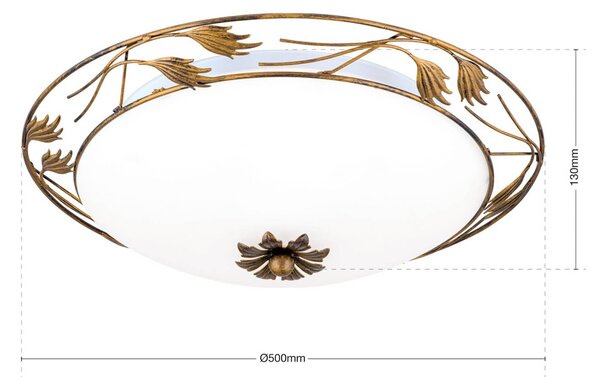 ORION Fleur mennyezeti világítás, antik arany, Ø 50 cm, dimmelhető, Bronz / antik sárgaréz, Nappali / Étkező, fém, Vidéki otthon / Rusztikus
