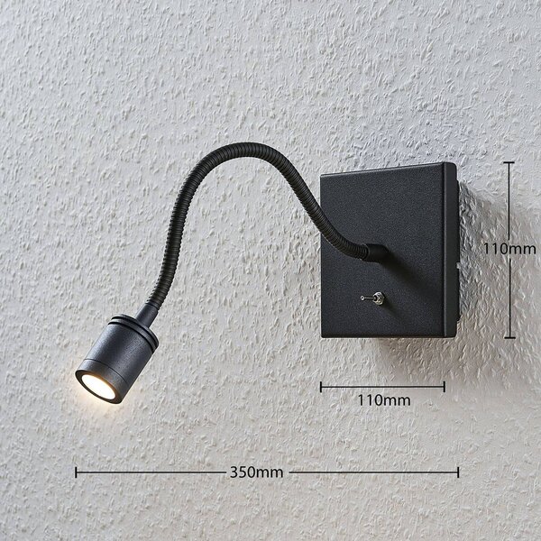 Lindby LED-es fali lámpa Mayar, fekete, fém, olvasólámpa, 11cm, Fekete, Hálószoba, fém, Modern
