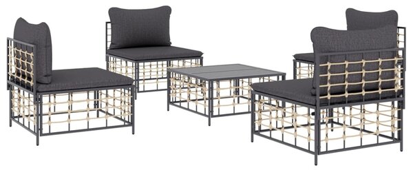 5 részes antracitszürke polyrattan kerti ülőgarnitúra párnákkal