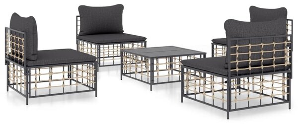 5 részes antracitszürke polyrattan kerti ülőgarnitúra párnákkal