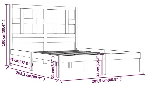VidaXL Fekete Fenyőfa Ágykeret - 200x200 cm
