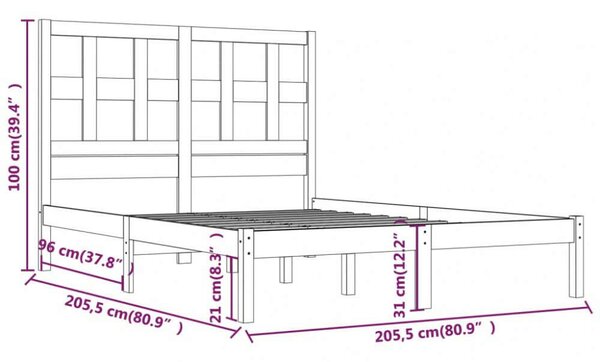 VidaXL Fekete Fenyőfa Ágykeret - 200x200 cm