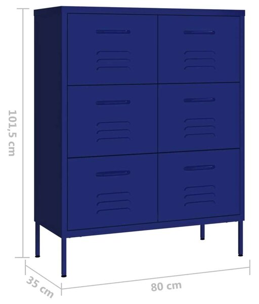 VidaXL tengerészkék acél fiókos szekrény 80 x 35 x 101,5 cm