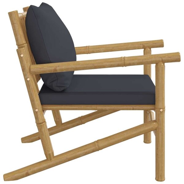VidaXL 2 db bambusz kerti pad sötétszürke párnákkal