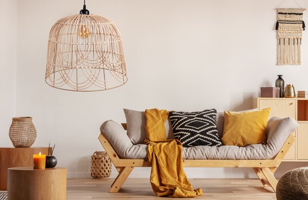 Toolight Toollight Boho, mennyezeti lámpa 40cm 1xE27 APP1352-1CP, fekete-natúr barna, OSW-05765