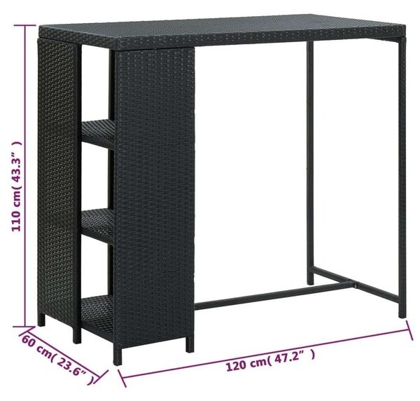 VidaXL Polyrattan Bárasztal Tárolóval - Fekete - 120x60x110 cm