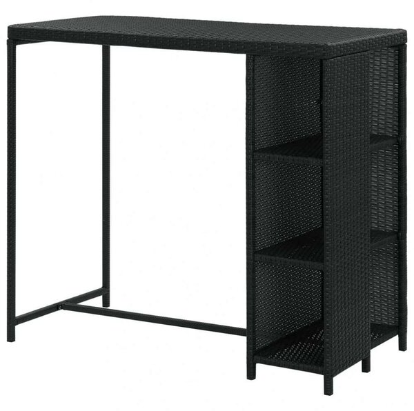 VidaXL Polyrattan Bárasztal Tárolóval - Fekete - 120x60x110 cm