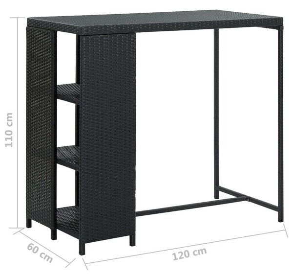 VidaXL Polyrattan Bárasztal Tárolóval - Fekete - 120x60x110 cm