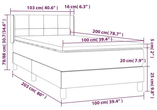 VidaXL Fekete Bársony Ágy Matraccal - 100x200 cm