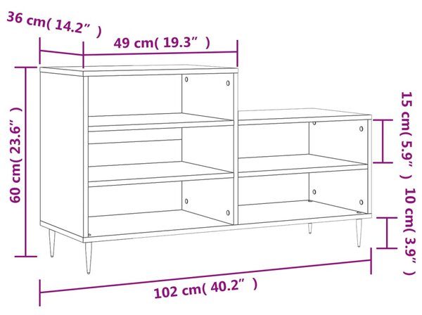 Betonszürke szerelt fa cipőszekrény 102x36x60 cm