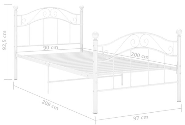 VidaXL Fém Ágykeret - Fehér - 90x200 cm