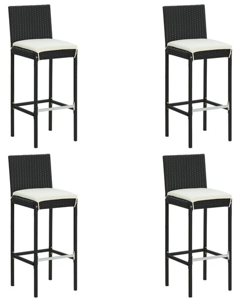 4 db fekete polyrattan kerti bárszék párnával