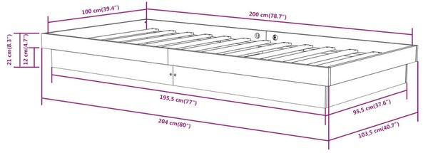 VidaXL Fekete Tömörfa Ágykeret - 100x200 cm