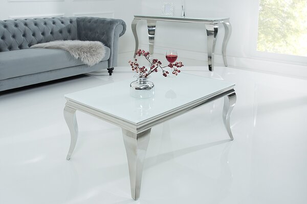 Dohányzóasztal BARROCK 100 cm - ezüst, fehér