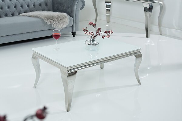 Dohányzóasztal BARROCK 100 cm - ezüst, fehér