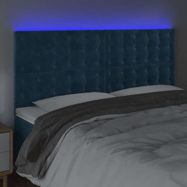 VidaXL sötétkék bársony LED-es fejtámla 180x5x118/128 cm