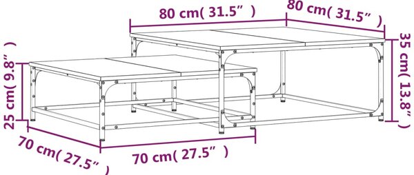 2 db fekete szerelt fa egymásba tolható dohányzóasztal