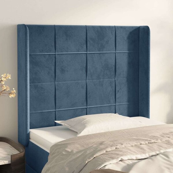 VidaXL sötétkék bársony fejtámla szárnyakkal 203x23x118/128 cm