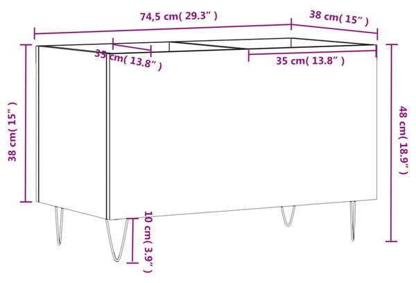 Betonszürke szerelt fa hanglemezszekrény 74,5x38x48 cm