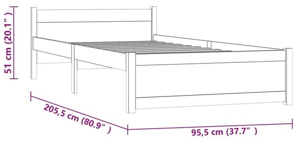 VidaXL fekete tömör fa ágykeret 90x200 cm