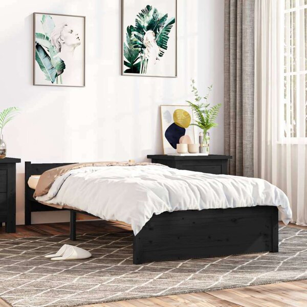 VidaXL fekete tömör fa ágykeret 90x200 cm