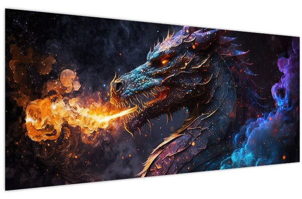 Kép - Lángokat köpködő sárkány (120x50 cm)