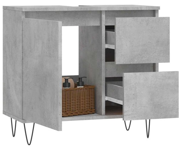 Betonszürke szerelt fa fürdőszobaszekrény 65 x 33 x 60 cm
