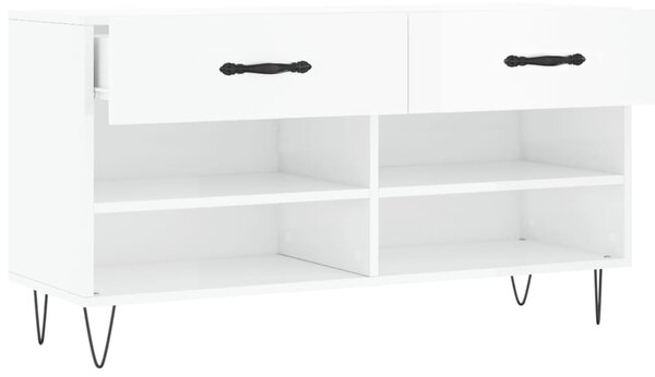 Magasfényű fehér szerelt fa cipőpolc 102x35x55 cm