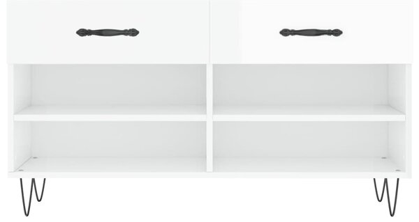 Magasfényű fehér szerelt fa cipőpolc 102x35x55 cm