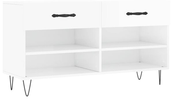 Magasfényű fehér szerelt fa cipőpolc 102x35x55 cm