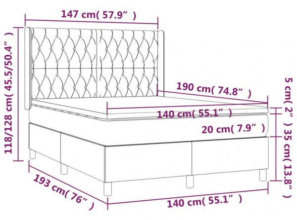 VidaXL - Bársony Ágy LED-del - 140x190 cm