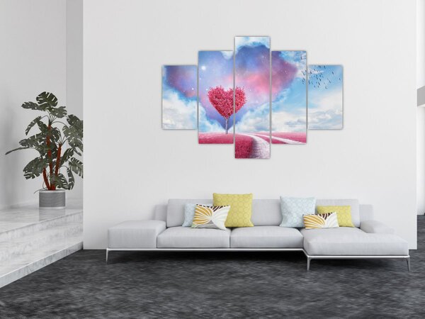 Kép - Rózsaszín szív fa (150x105 cm)