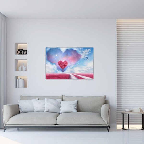Kép - Rózsaszín szív fa (90x60 cm)