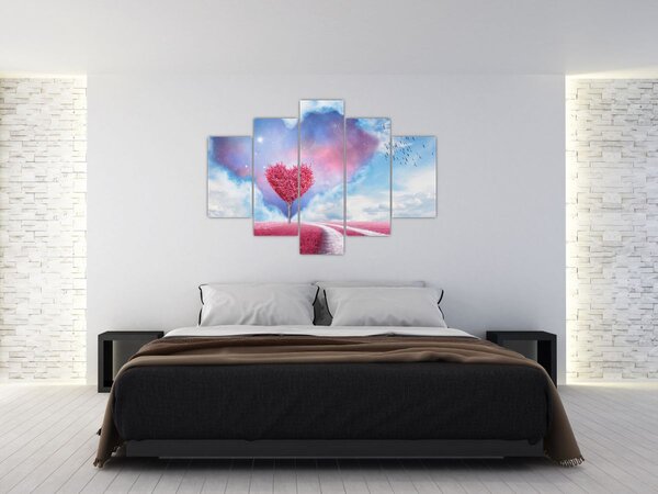 Kép - Rózsaszín szív fa (150x105 cm)