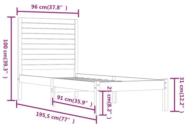 VidaXL Tömörfenyő Ágykeret - Single - 90x190 cm