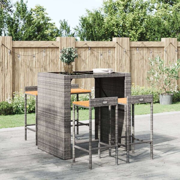 VidaXL 4 db szürke polyrattan és tömör akácfa bárszék