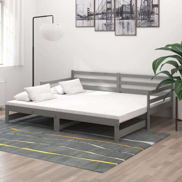 VidaXL szürke tömör fenyőfa kihúzható kanapéágy 2 x (90 x 200) cm
