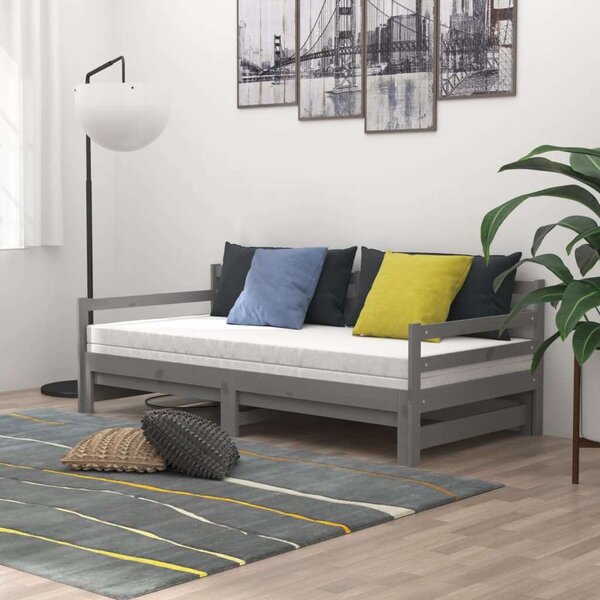 VidaXL szürke tömör fenyőfa kihúzható kanapéágy 2 x (90 x 200) cm