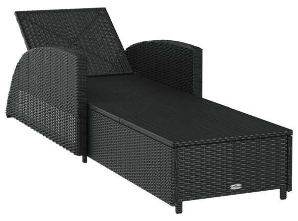 Fekete polyrattan napozóágy krémfehér párnával