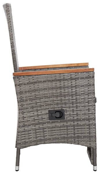 2 db szürke dönthető háttámlás polyrattan kerti szék párnával
