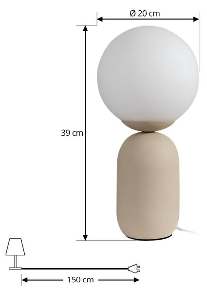 Lindby asztali lámpa Lennes, bézs, üveg, Ø 20 cm, Fehér / opál, Nappali / Étkező, Üveg, Modern