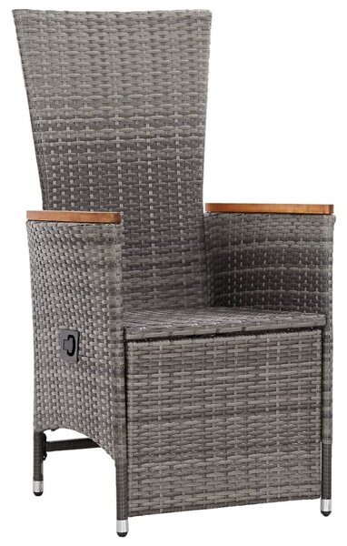 2 db szürke dönthető háttámlás polyrattan kerti szék párnával