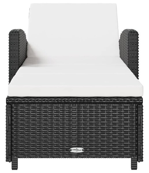 Fekete polyrattan napozóágy krémfehér párnával