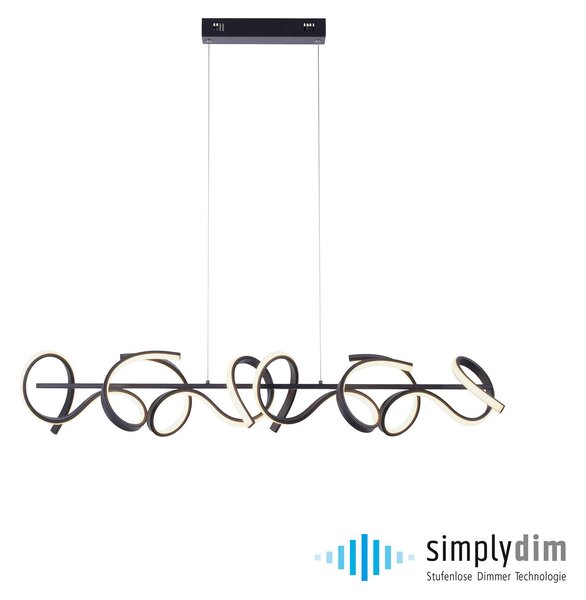 JUST LIGHT. GmbH Curls LED-es függőlámpa, fekete, fém, 99 cm hosszú, dimmelhető, dimmelhető, Fekete, Nappali / Étkező, fém, Modern