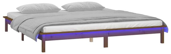 VidaXL mézbarna tömör fa ágykeret LED-ekkel 200 x 200 cm