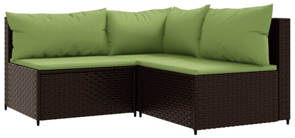 3 részes barna polyrattan kerti ülőgarnitúra párnával