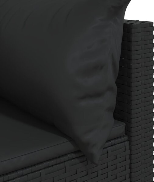 2 db fekete polyrattan kerti sarokkanapé párnákkal