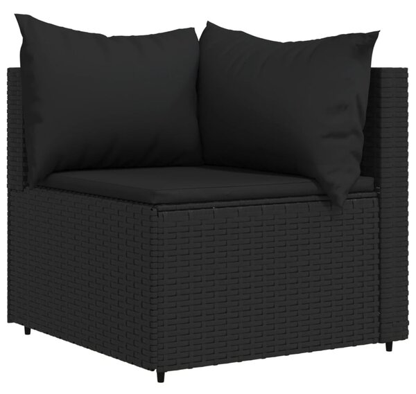2 db fekete polyrattan kerti sarokkanapé párnákkal